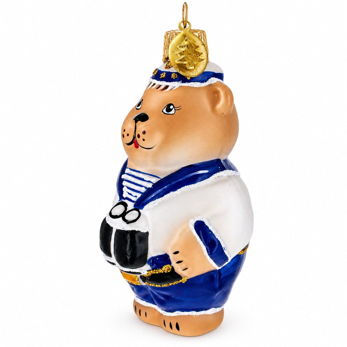 Sailor Bear with Binoculars Glass Christmas Ornament