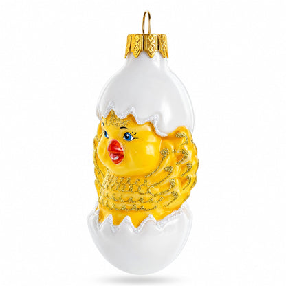 Baby Chick in Egg Glass Christmas Ornament