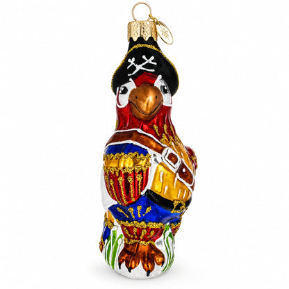 Pirate Parrot Glass Christmas Ornament