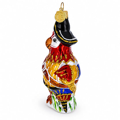 Pirate Parrot Glass Christmas Ornament