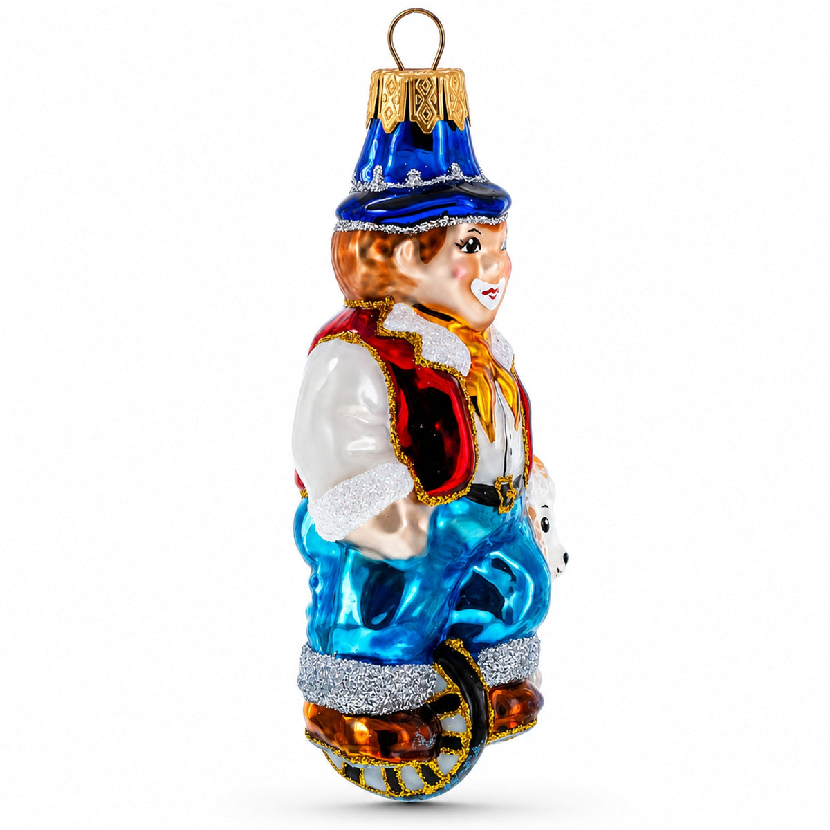 Clown Riding Wheel Glass Christmas Ornament