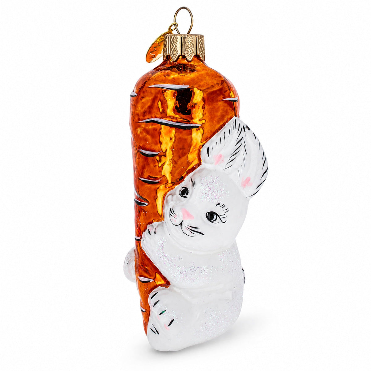 Bunny with Carrot Glass Christmas Ornament