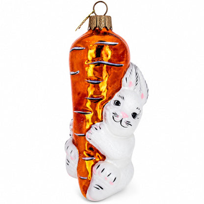 Bunny with Carrot Glass Christmas Ornament