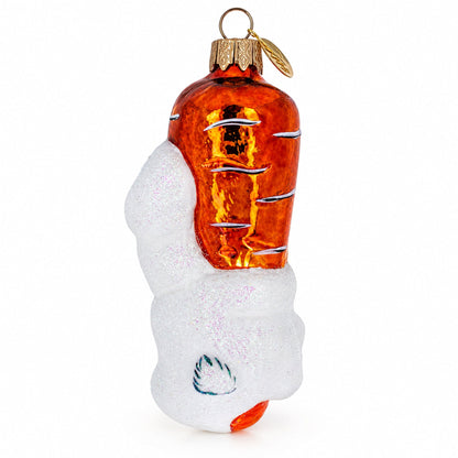Bunny with Carrot Glass Christmas Ornament