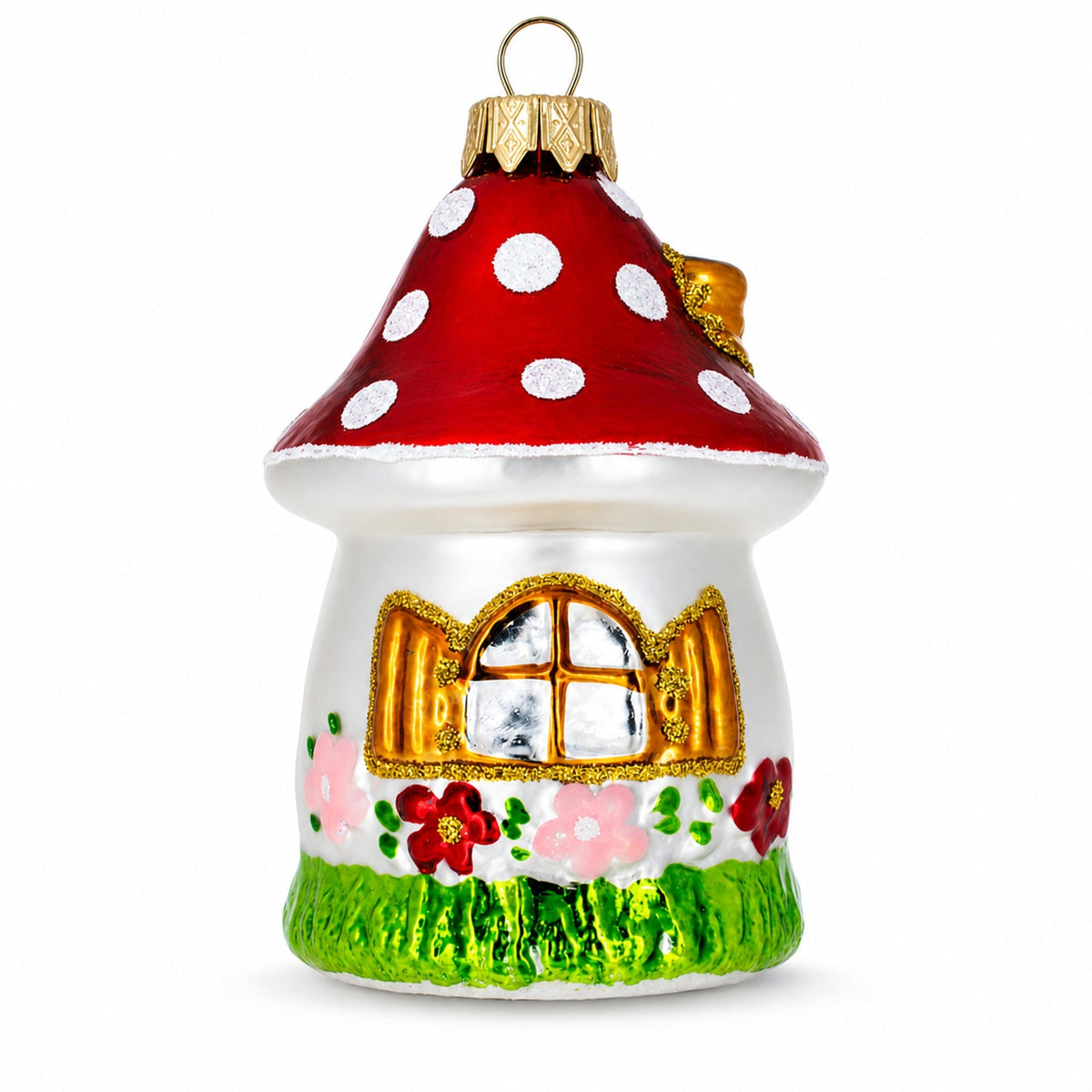 Fairy Mushroom House Glass Christmas Ornament