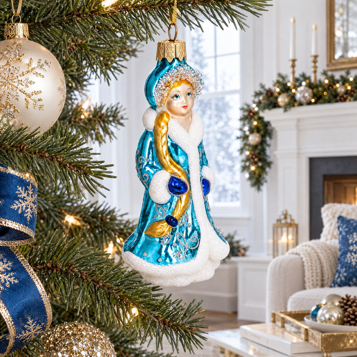 Snegurochka Snow Maiden Glass Christmas Ornament