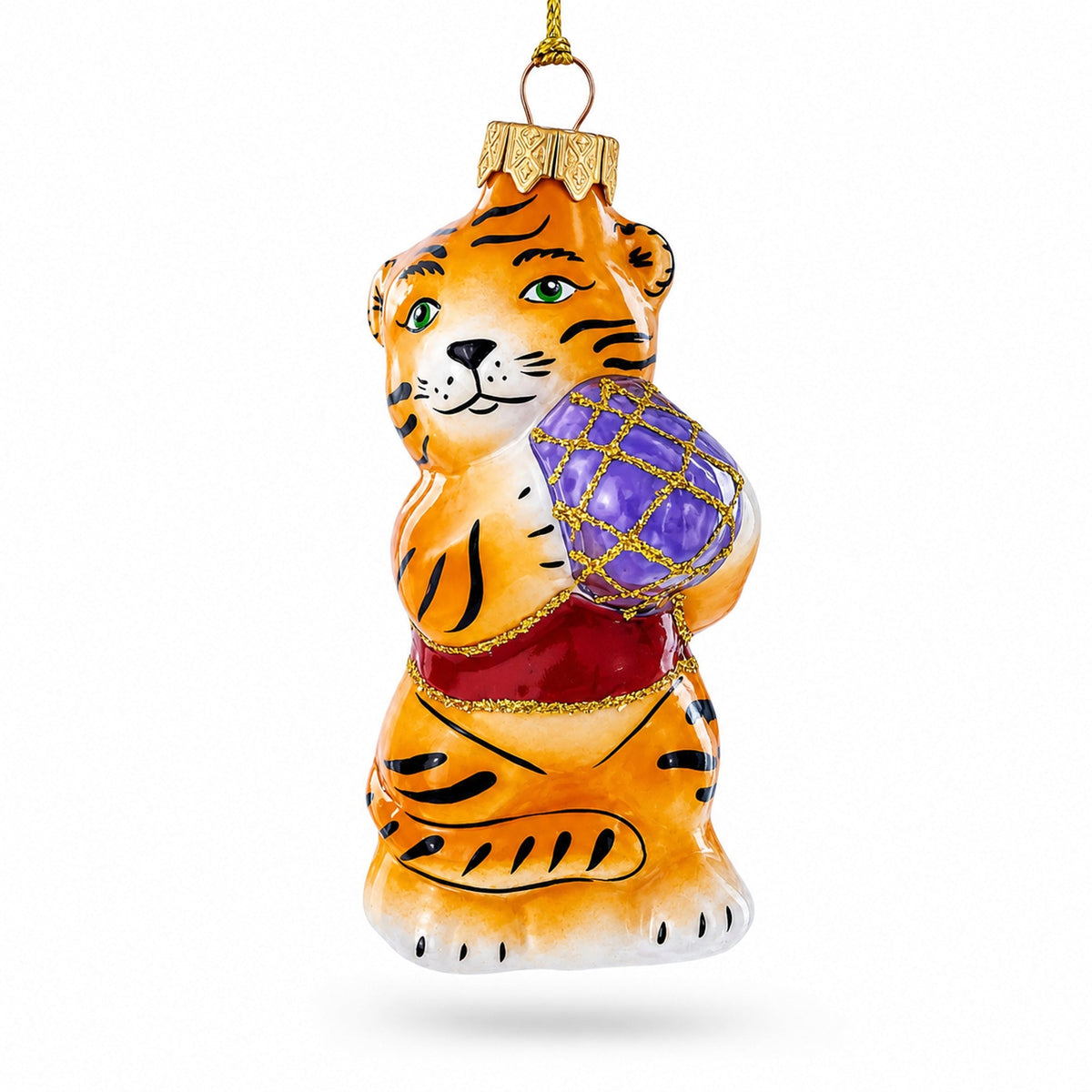 Tiger Cub with Ball Glass Christmas Ornament