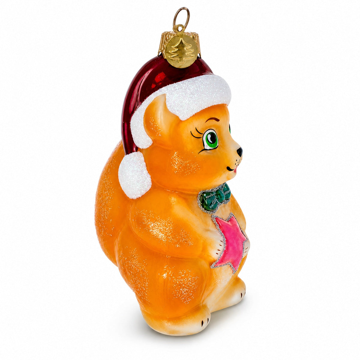 Santa Hat Squirrel Holding Star Glass Christmas Ornament