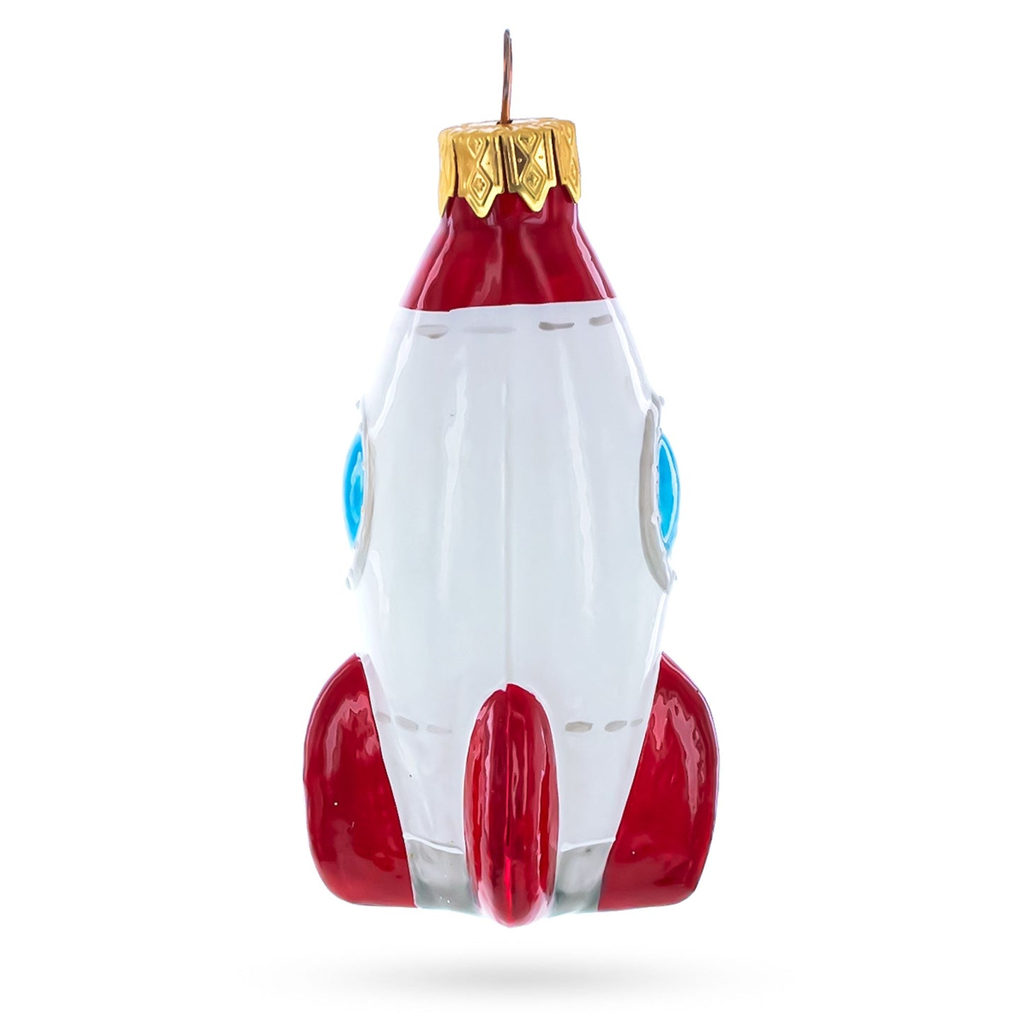 Retro Space Rocket Glass Christmas Ornament