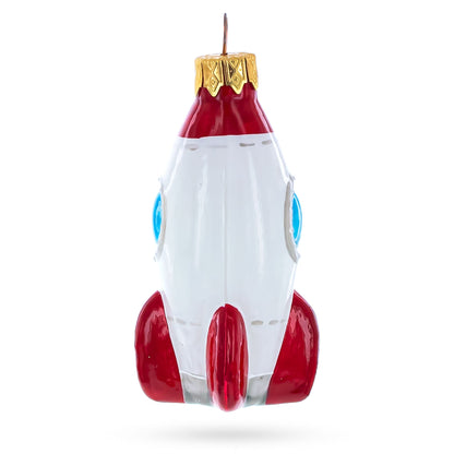 Retro Space Rocket Glass Christmas Ornament