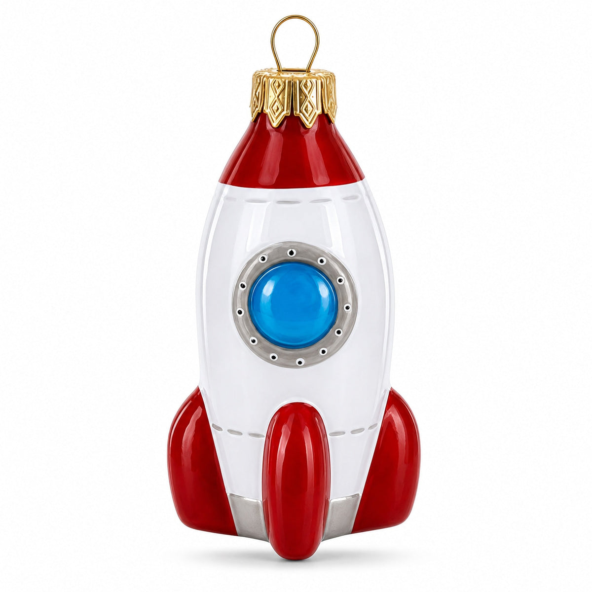 Retro Space Rocket Glass Christmas Ornament