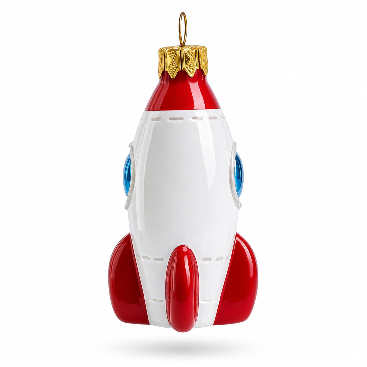 Retro Space Rocket Glass Christmas Ornament