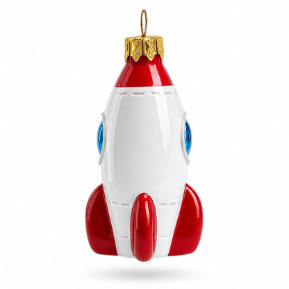 Retro Space Rocket Glass Christmas Ornament