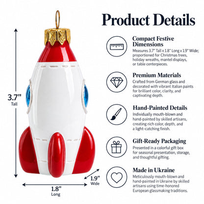 Retro Space Rocket Glass Christmas Ornament