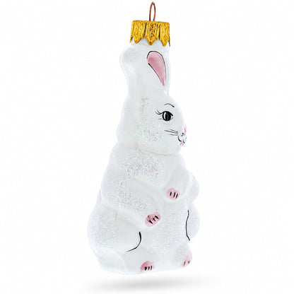 Whimsical White Bunny with Pink Ears Glass Christmas Ornament