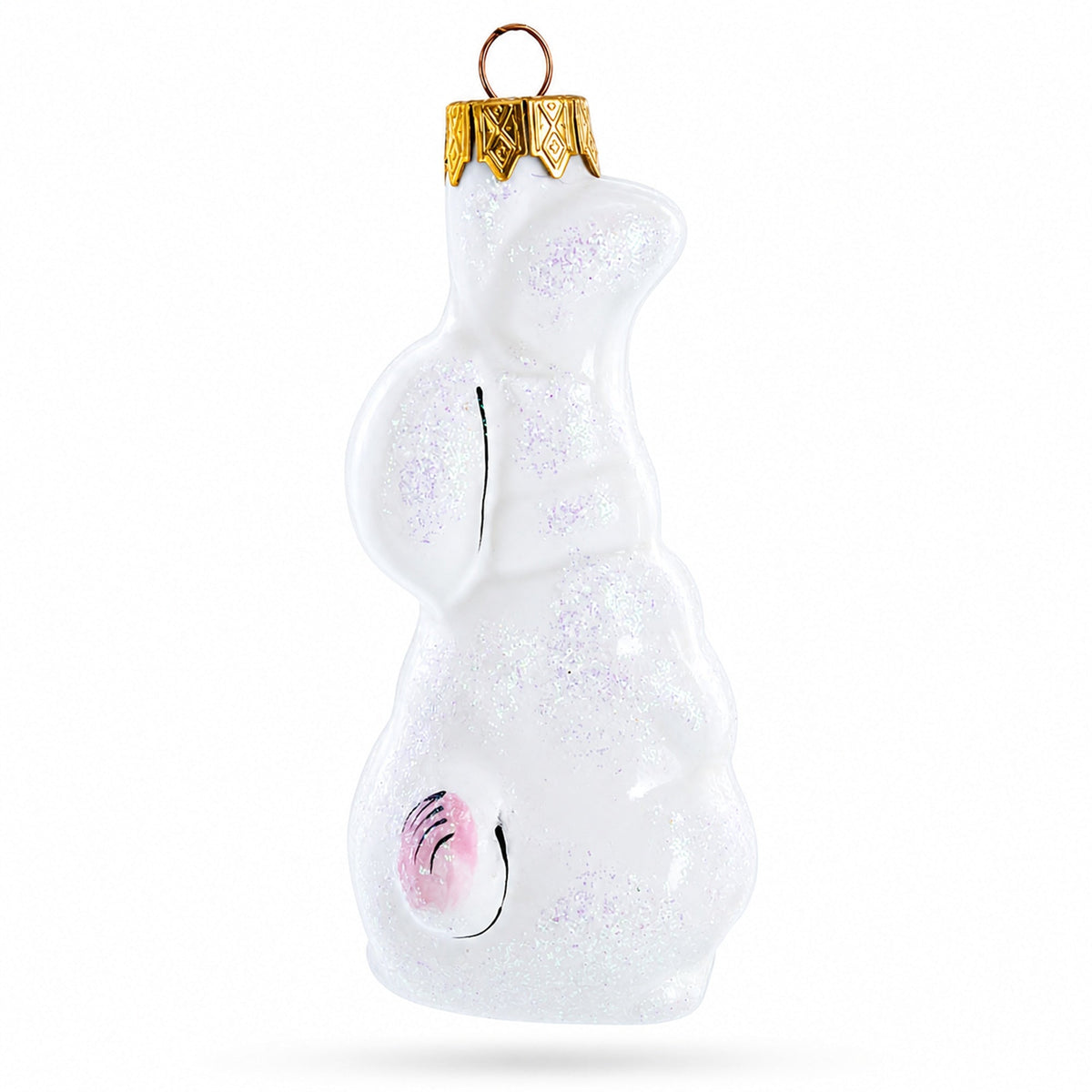 Whimsical White Bunny with Pink Ears Glass Christmas Ornament