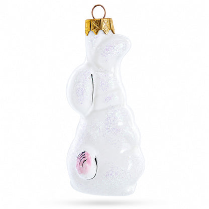 Whimsical White Bunny with Pink Ears Glass Christmas Ornament