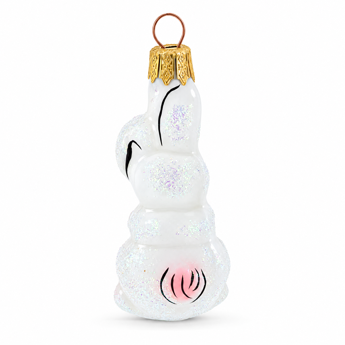 Whimsical White Rabbit with Pink Ears Glass Christmas Ornament