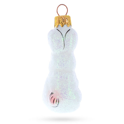 Tall Ear White Bunny Glass Christmas Ornament