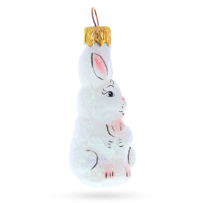Tall Ear White Bunny Glass Christmas Ornament