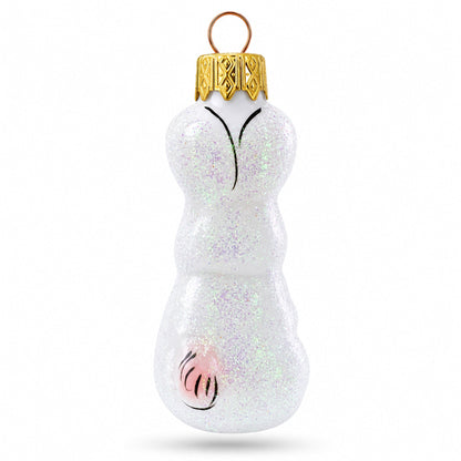 Tall Ear White Bunny Glass Christmas Ornament