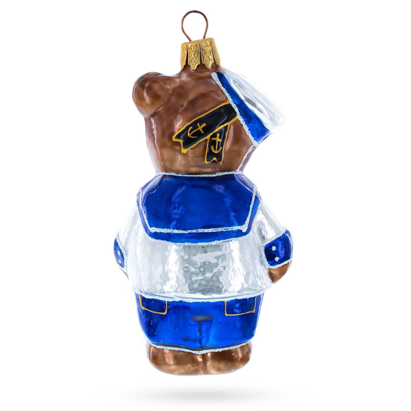 Sailor Teddy Bear with Nautical Outfit Glass Christmas Ornament