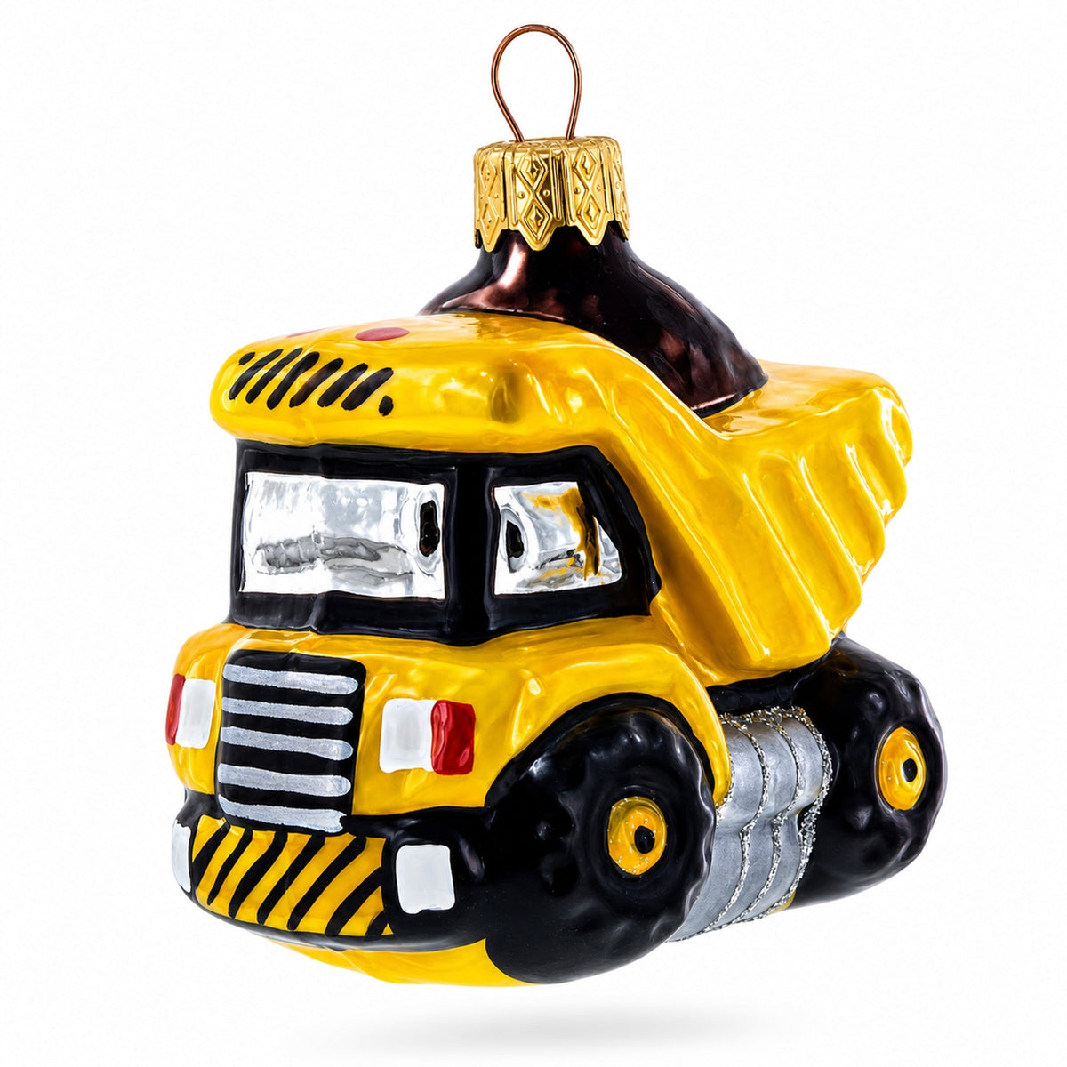 Construction Dump Truck Glass Christmas Ornament
