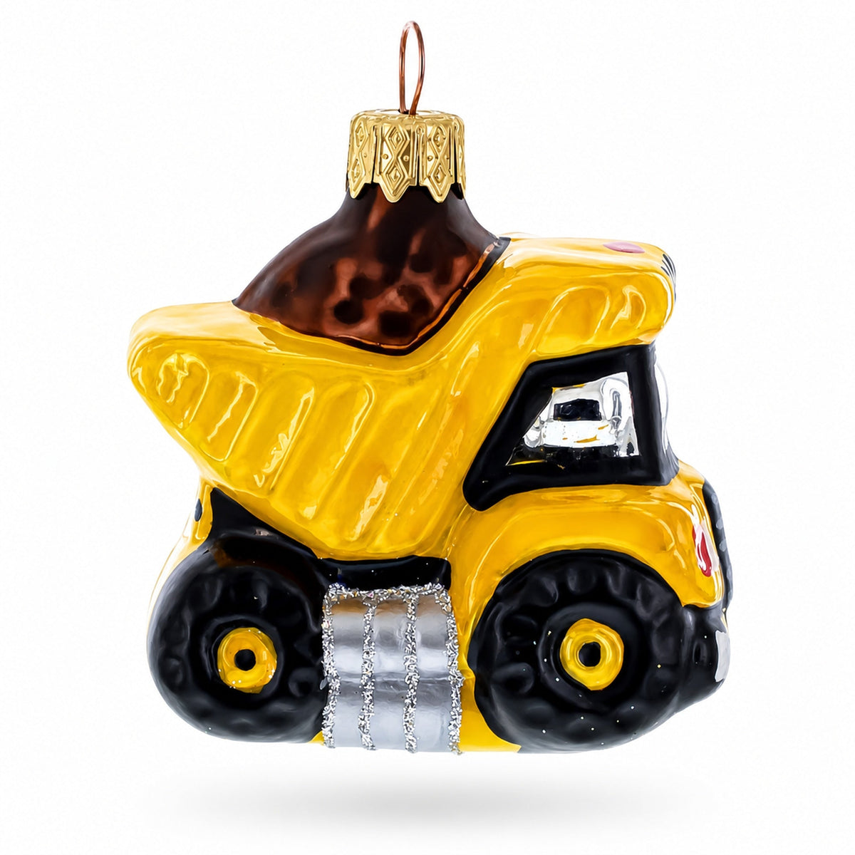 Construction Dump Truck Glass Christmas Ornament