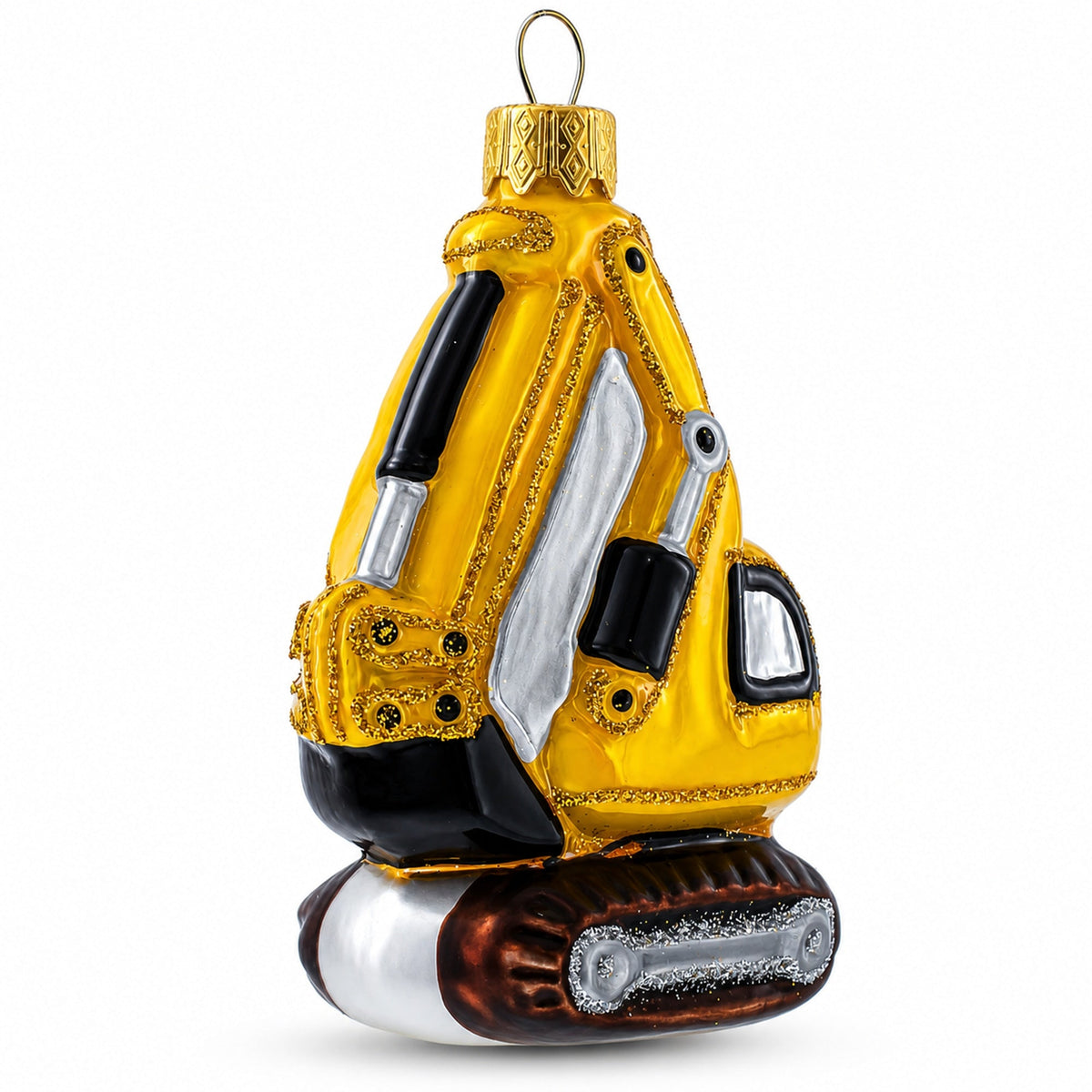 Excavator with Tracked Base Glass Christmas Ornament
