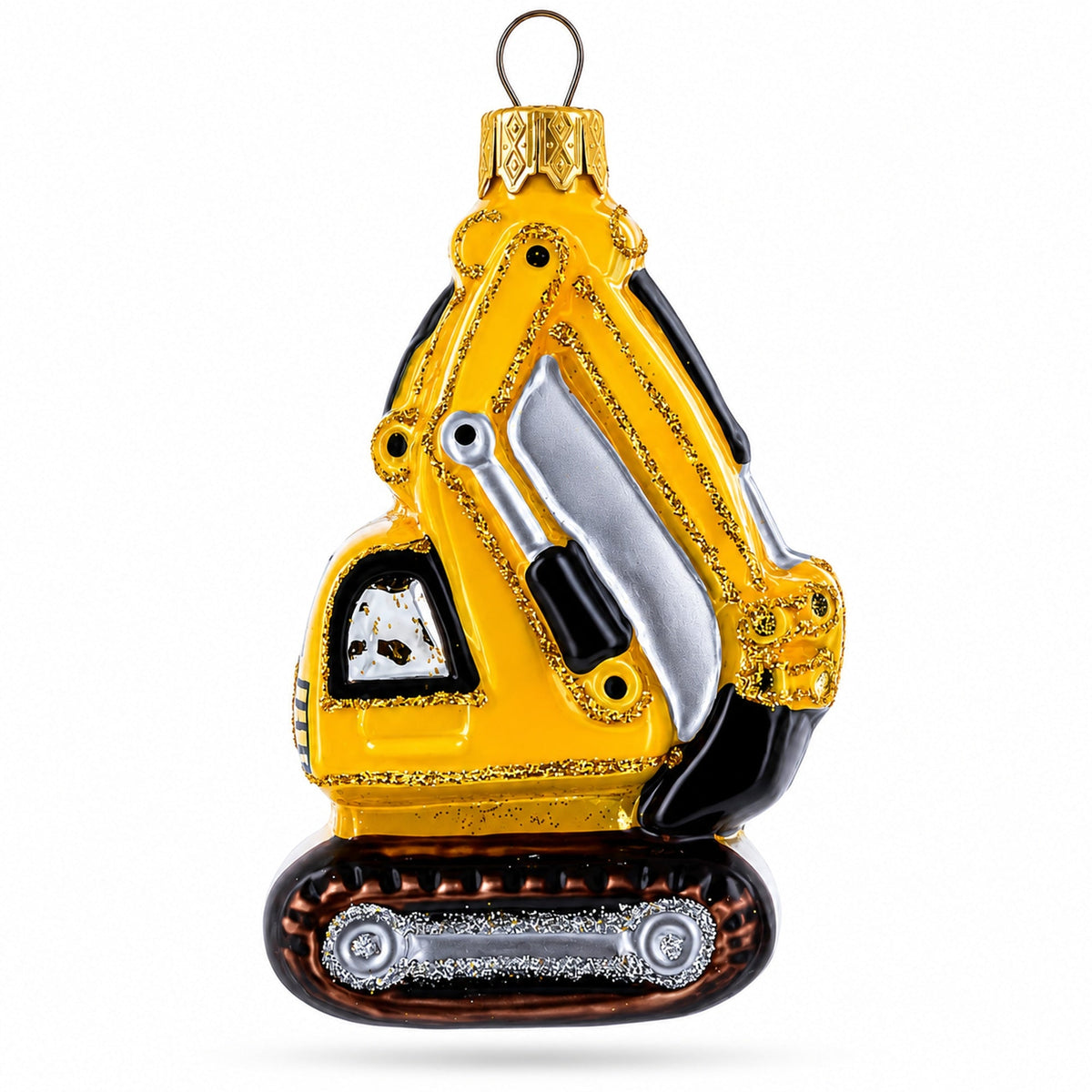 Excavator with Tracked Base Glass Christmas Ornament