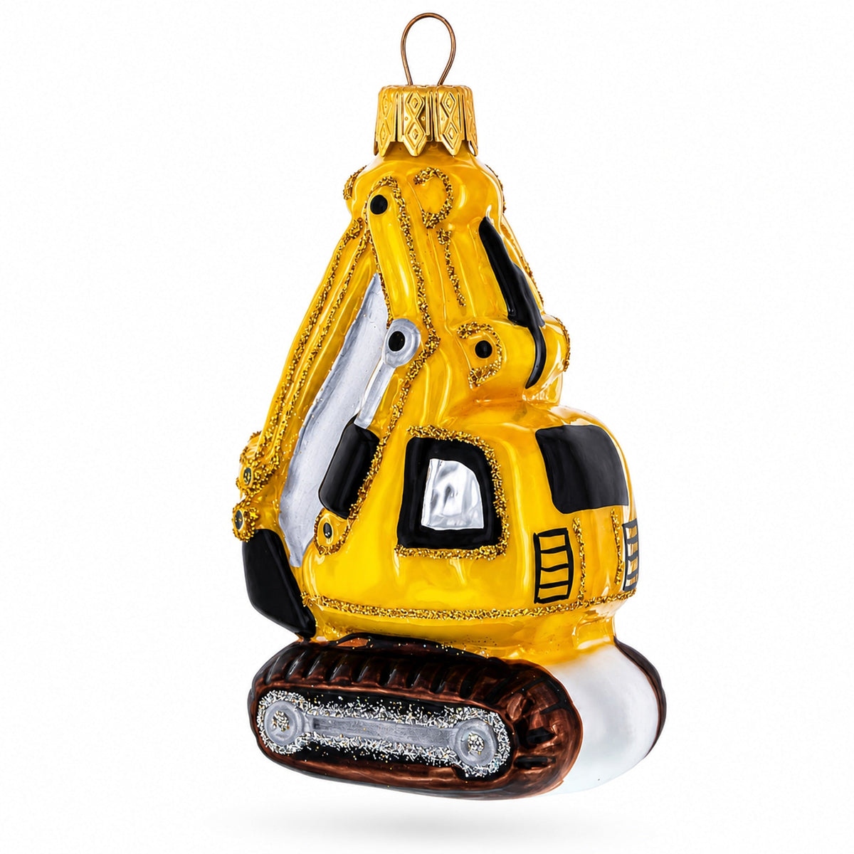 Excavator with Tracked Base Glass Christmas Ornament