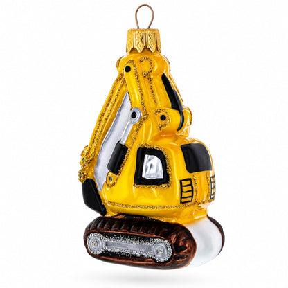 Excavator with Tracked Base Glass Christmas Ornament