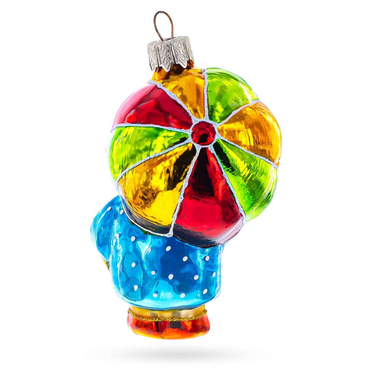 Duckling with Polka Dot Raincoat and Umbrella Glass Christmas Ornament