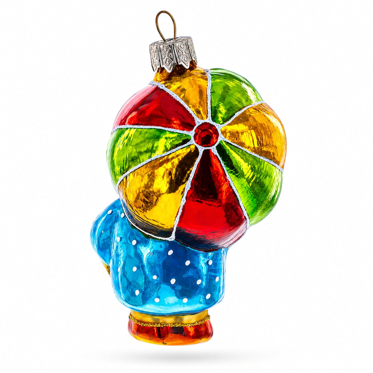 Duckling with Polka Dot Raincoat and Umbrella Glass Christmas Ornament