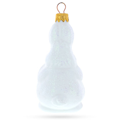 White Bunny with Timepiece Motif Glass Christmas Ornament