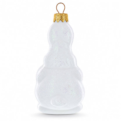 White Bunny with Timepiece Motif Glass Christmas Ornament