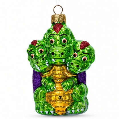 Mythical Multi Head Dragon Folk Tale Character Glass Christmas Ornament