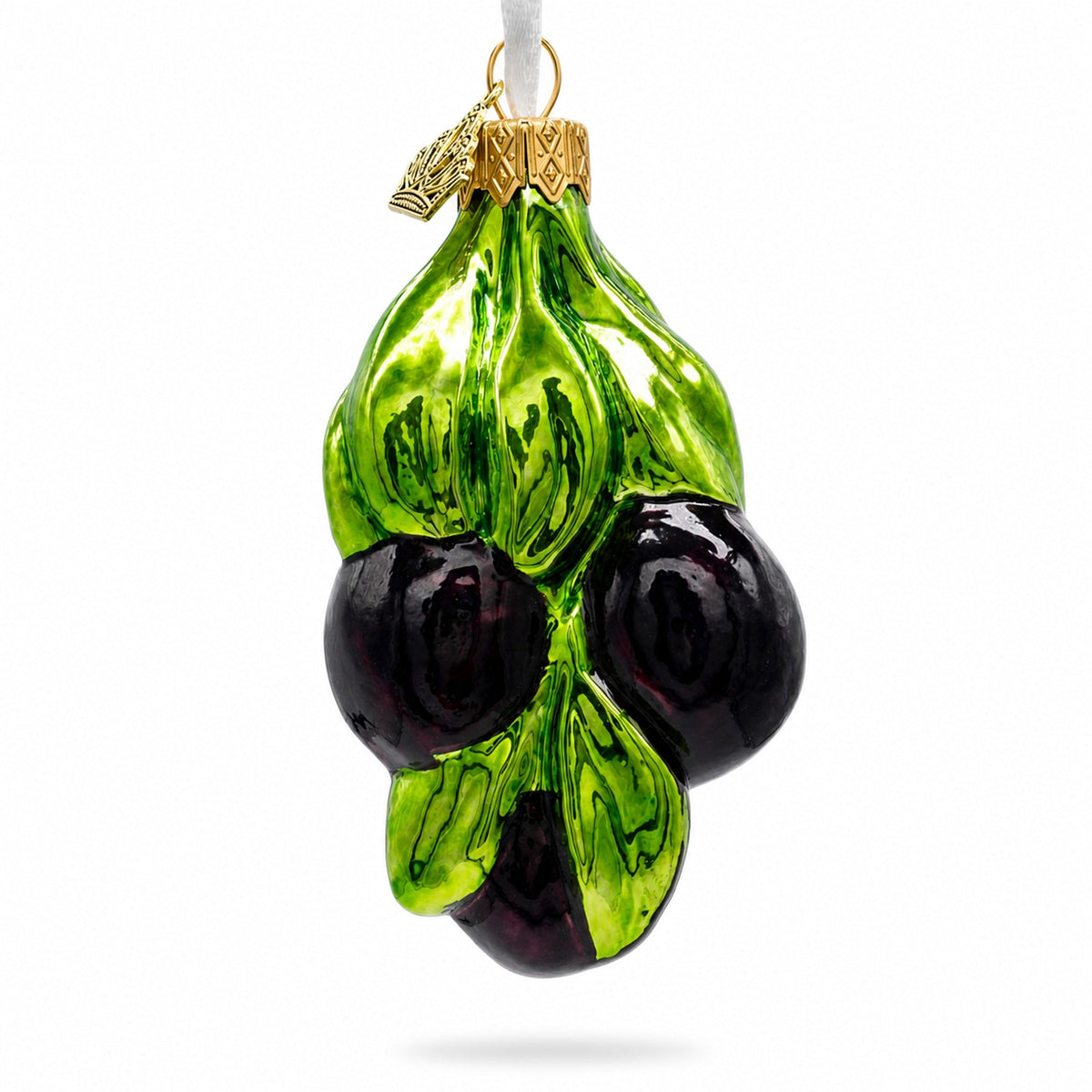 Black Olives with Glossy Green Leaves Glass Christmas Ornament