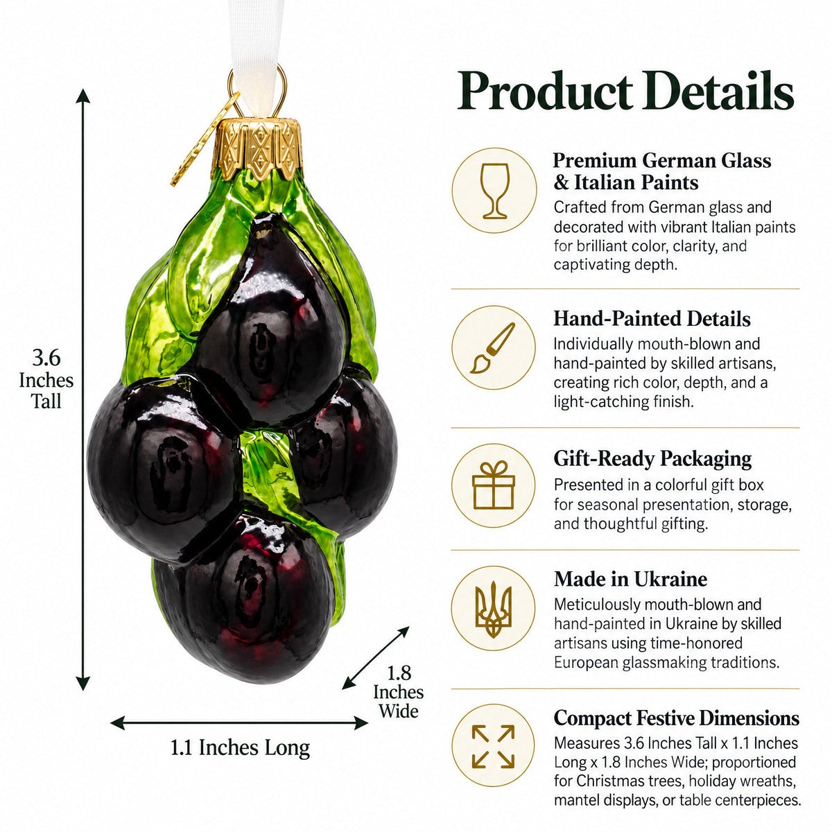 Black Olives with Glossy Green Leaves Glass Christmas Ornament