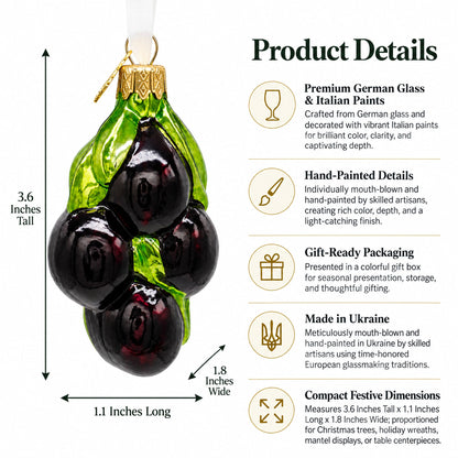 Black Olives with Glossy Green Leaves Glass Christmas Ornament