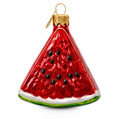 Juicy Watermelon Slice with Black Seed Glass Christmas Ornament