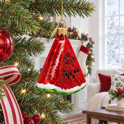 Juicy Watermelon Slice with Black Seed Glass Christmas Ornament