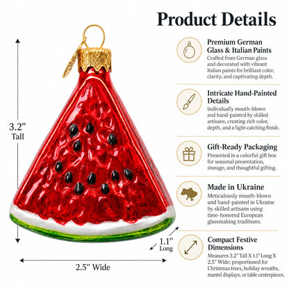 Juicy Watermelon Slice with Black Seed Glass Christmas Ornament