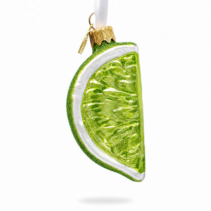 Lime Fruit Slice with Sparkle Finish Glass Christmas Ornament