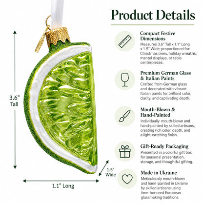 Lime Fruit Slice with Sparkle Finish Glass Christmas Ornament
