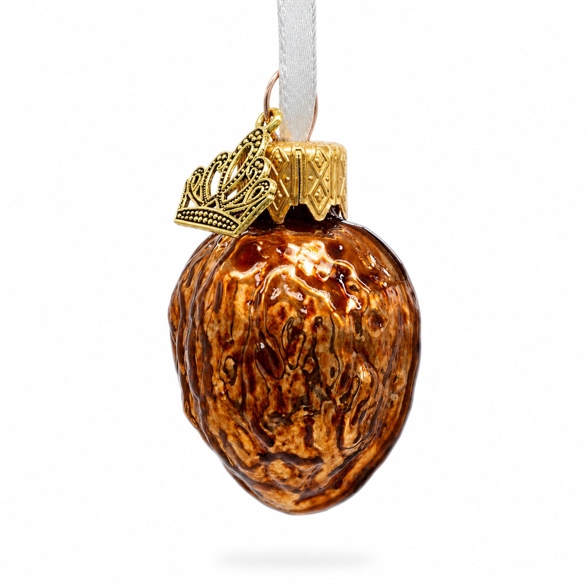 Realistic Walnut with Textured Shell Glass Christmas Ornament