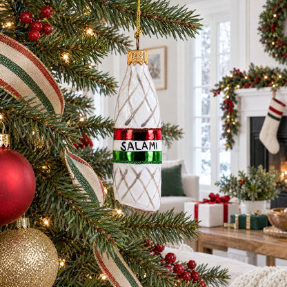 Deli Style Salami Sausage Glass Christmas Ornament