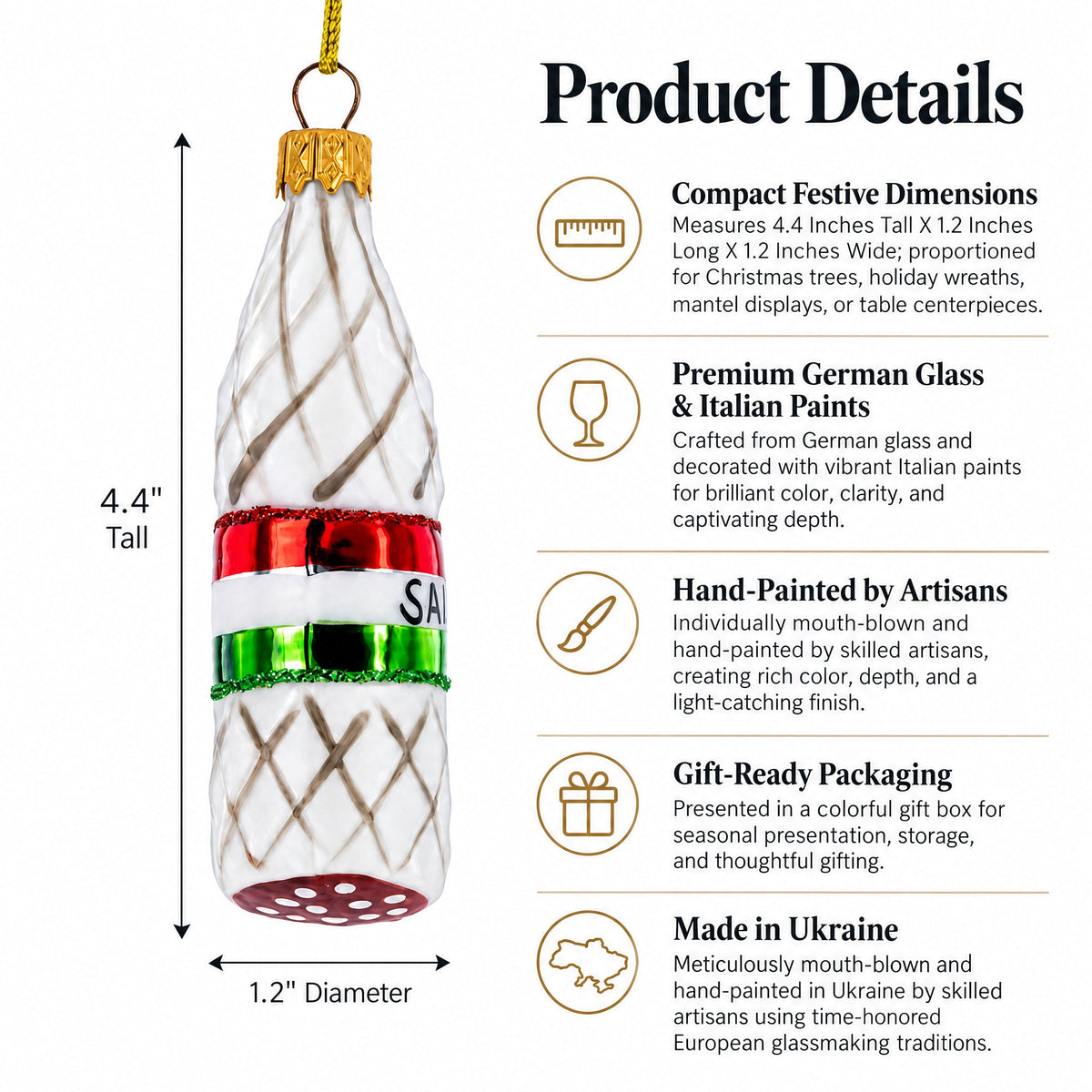Deli Style Salami Sausage Glass Christmas Ornament