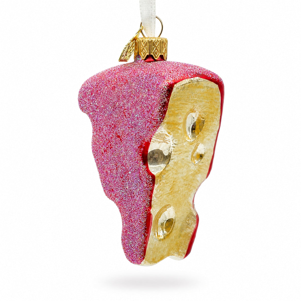 Swiss Cheese Wedge with Hole Details Glass Christmas Ornament