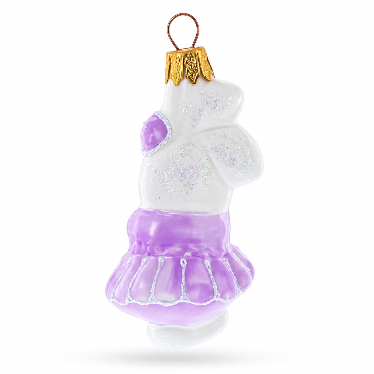 White Bunny Wearing Purple Tutu Dress Glass Christmas Ornament